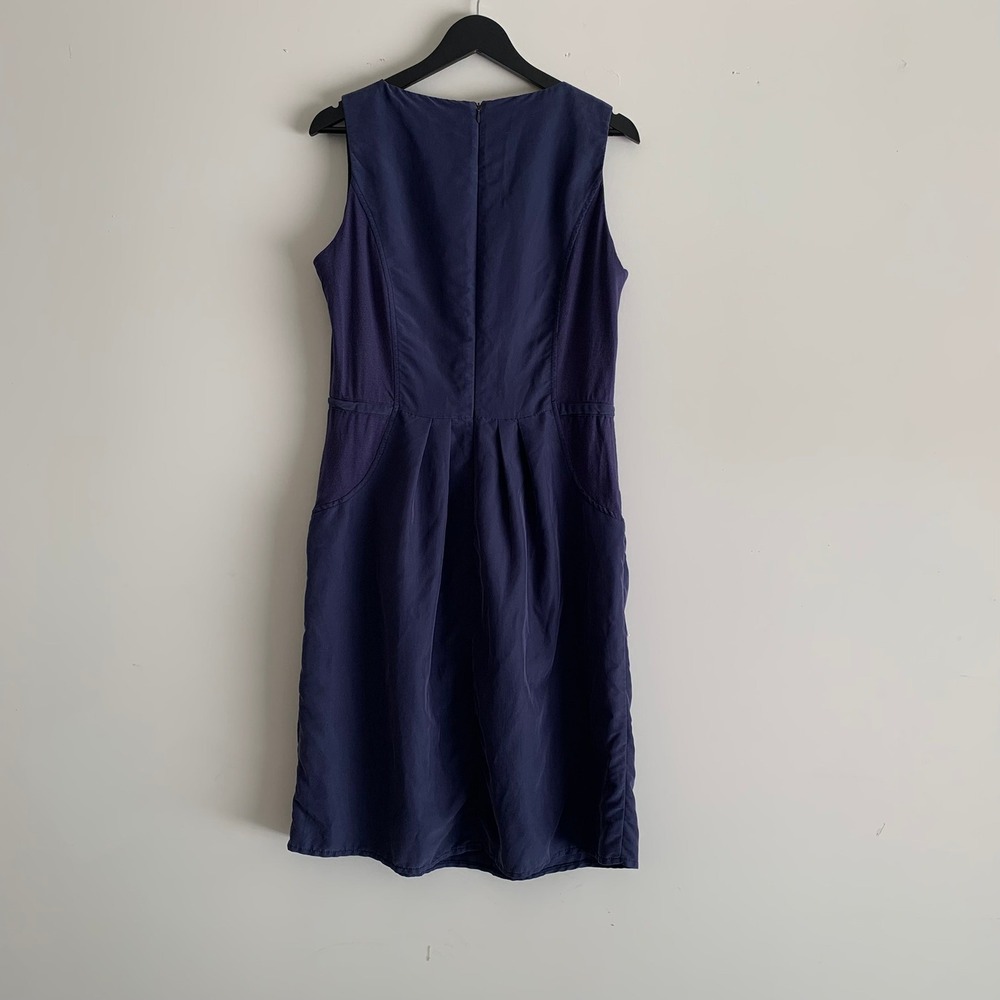 Ronen Chen Navy Blue Sleeveless Pleated Midi Dress‎ with Pockets 4 - Picture 2 of 6